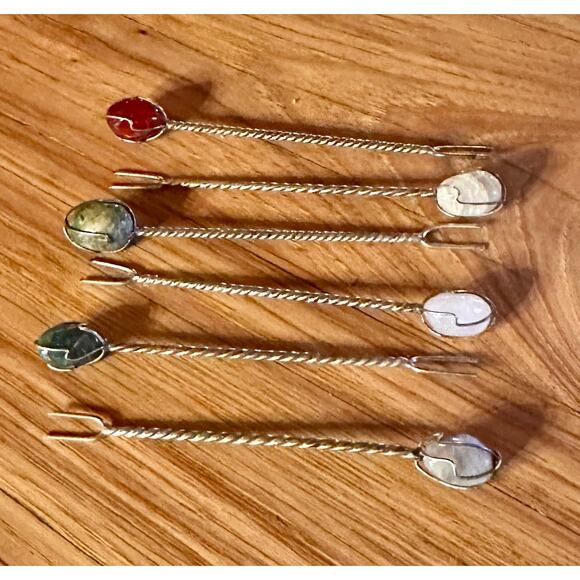 Vintage Barasch Sylmar Appetizer Picks: Semi Precious Stone Cocktail Picks - Picture 1 of 6